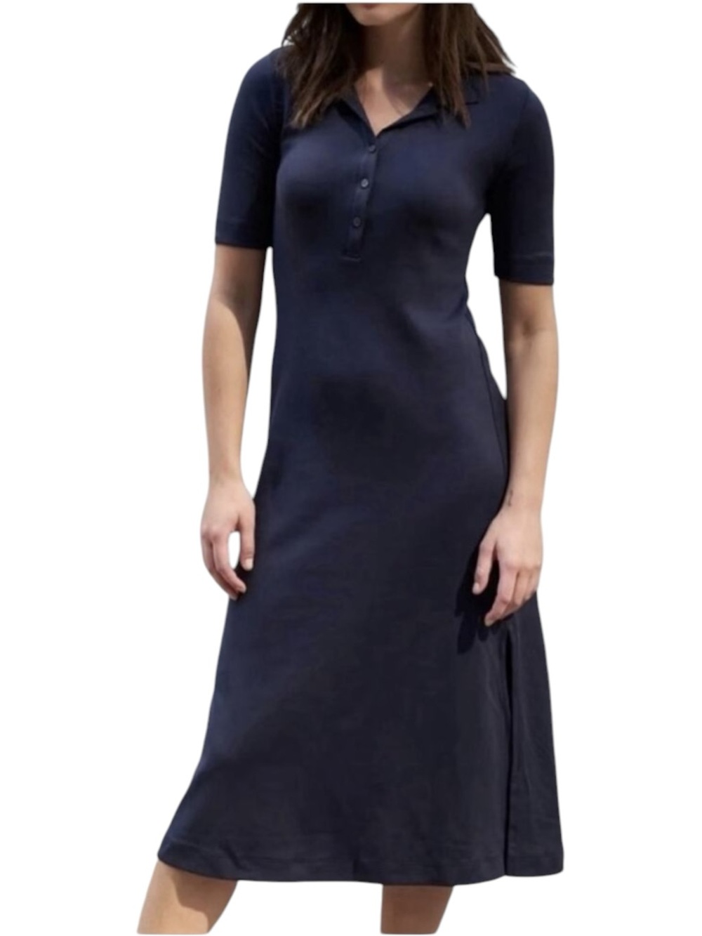 AYR The Scout Navy Pima Cotton Polo Midi Dress Short Sleeve M
